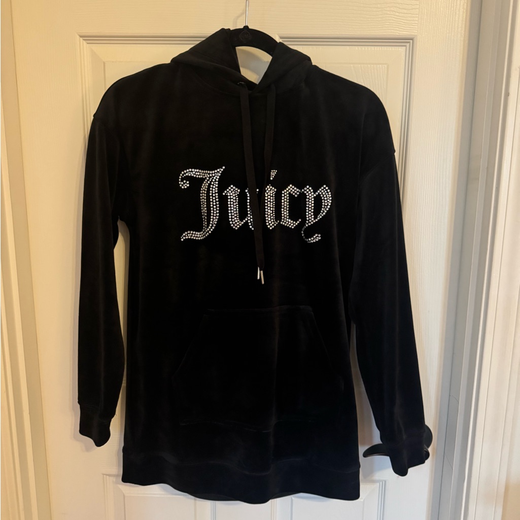 Juicy Couture Black Velour Hoodie With Logo Trim